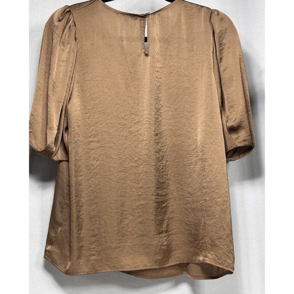 Pleione Blouse Short Sleeve Popover Top Size Medium Mustard Gold Made in USA - Picture 2 of 5